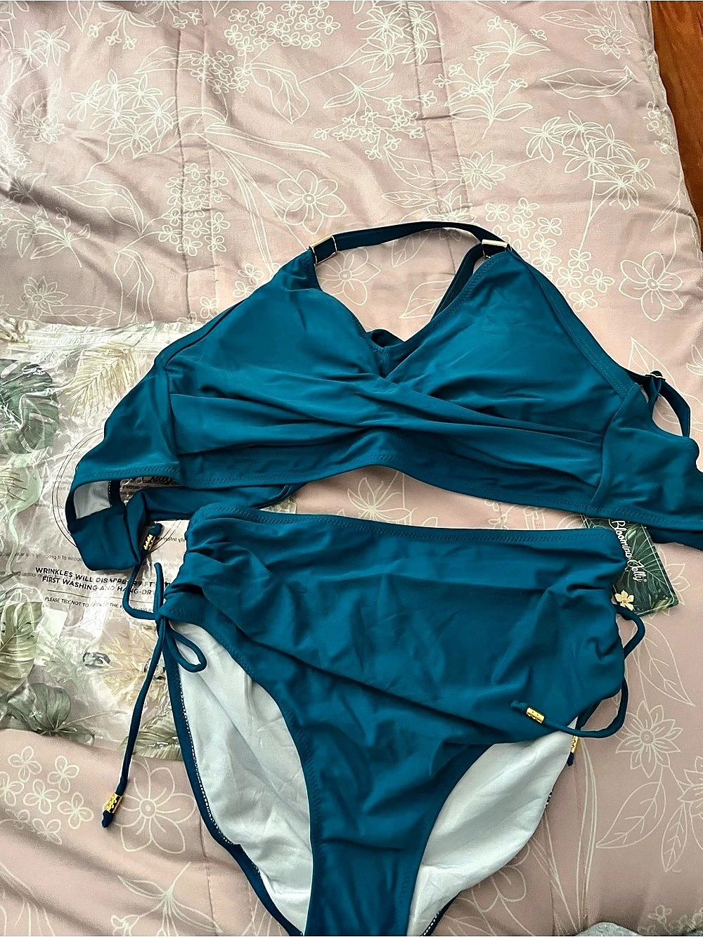 Blooming Jelly High Waisted Bikini Set Gold Metal Two Piece Swimsuit